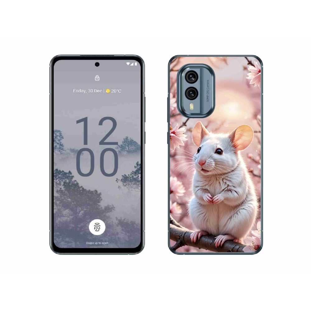 Gélový kryt mmCase na Nokia X30 5G - biela myš na vetve