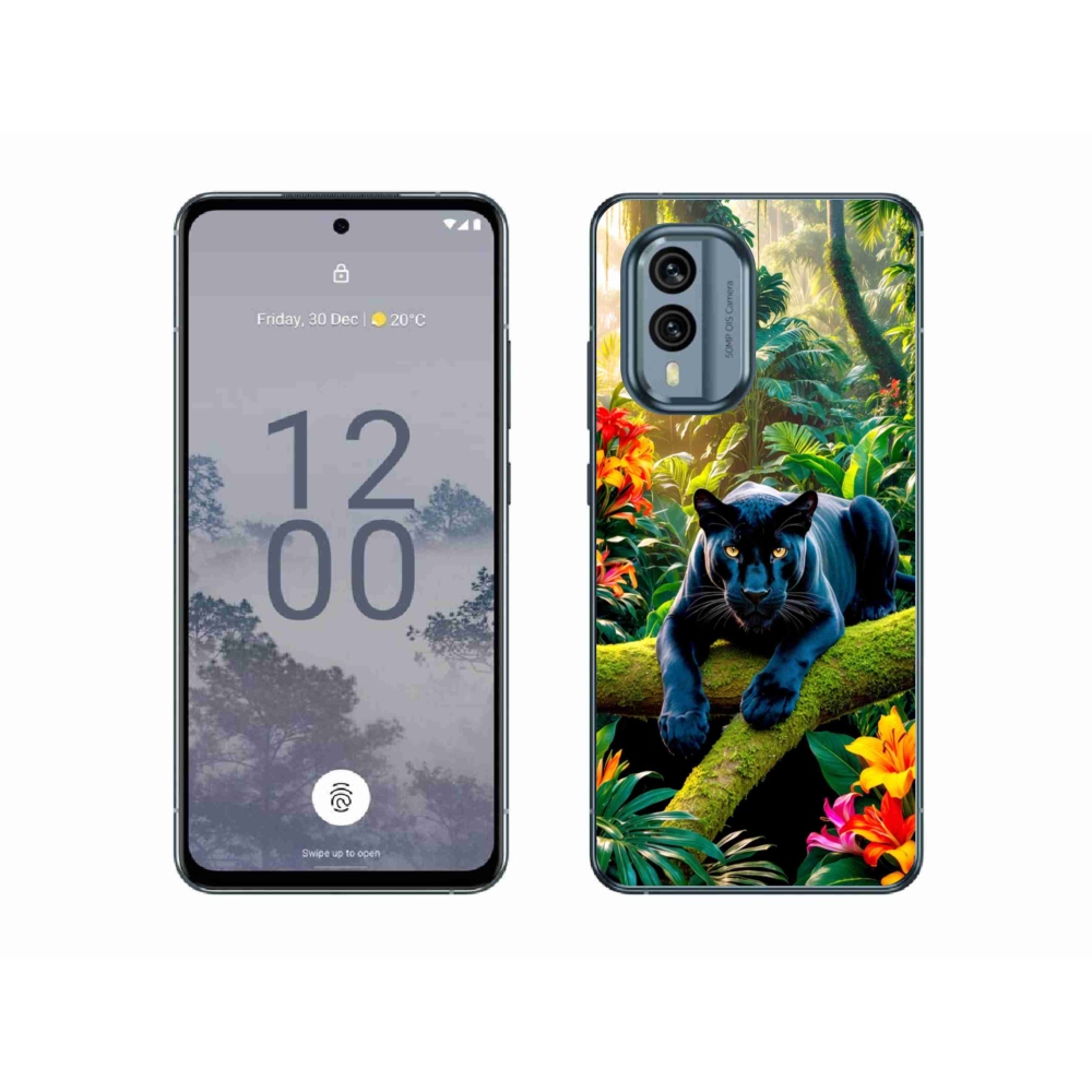 Gélový kryt mmCase na Nokia X30 5G - čierny panter v džungli