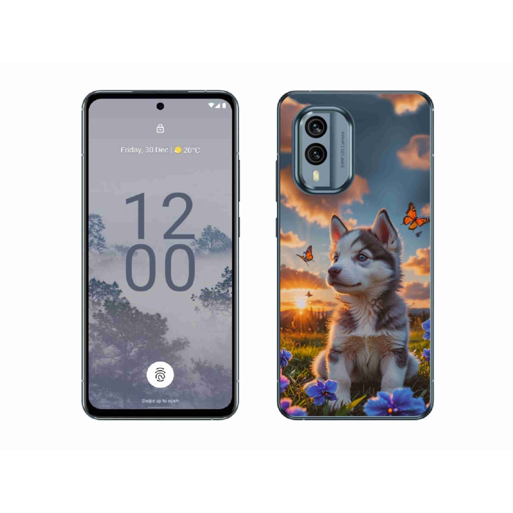Gélový kryt mmCase na Nokia X30 5G - husky pri západe slnka