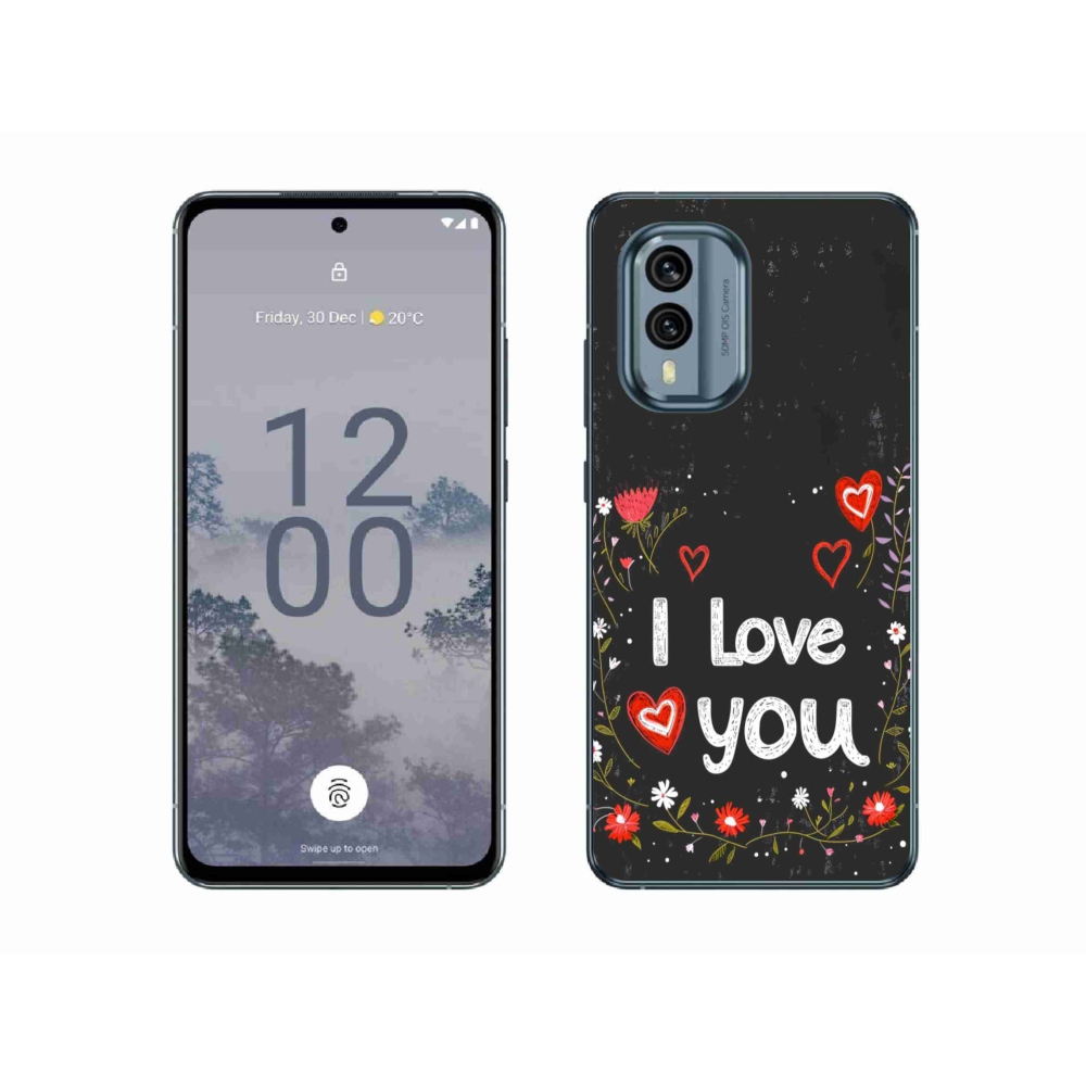 Gélový kryt mmCase na Nokia X30 5G - I love you čierne pozadie