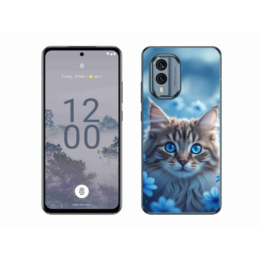 Gélový kryt mmCase na Nokia X30 5G - mačiatko v modrých kvetoch