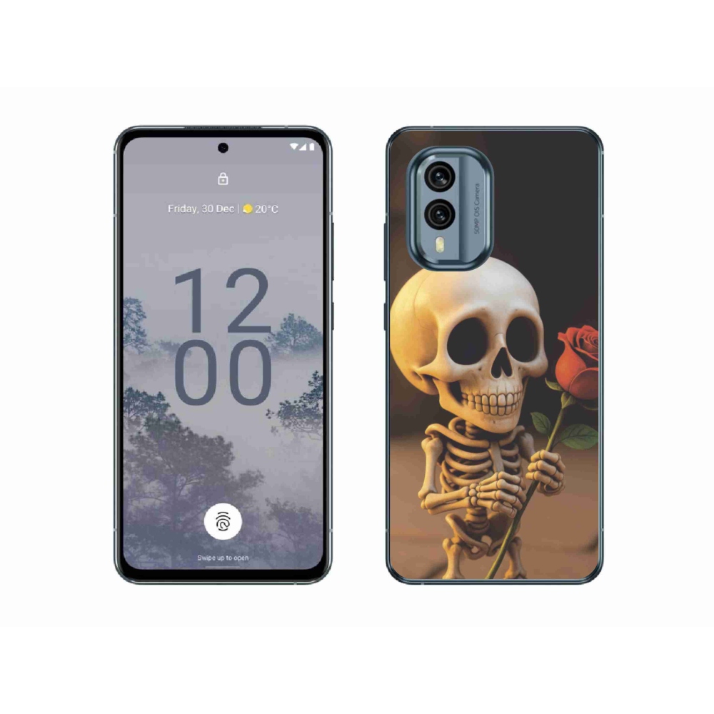 Gélový kryt mmCase na Nokia X30 5G - kostlivec s ružou