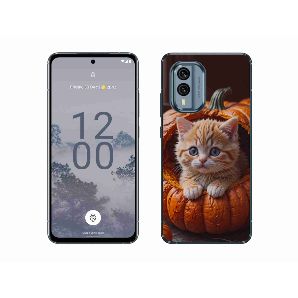 Gélový kryt mmCase na Nokia X30 5G - mačiatko a tekvica 2