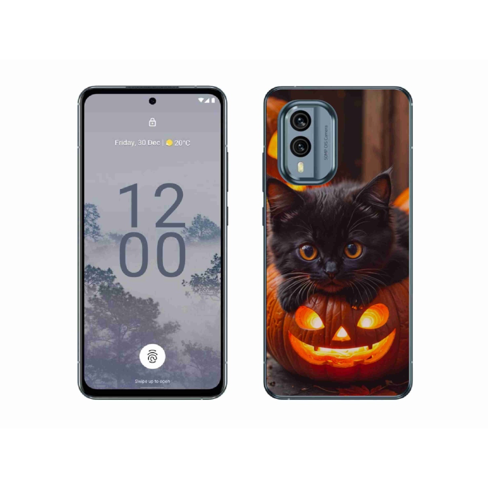 Gélový kryt mmCase na Nokia X30 5G - mačiatko a tekvica