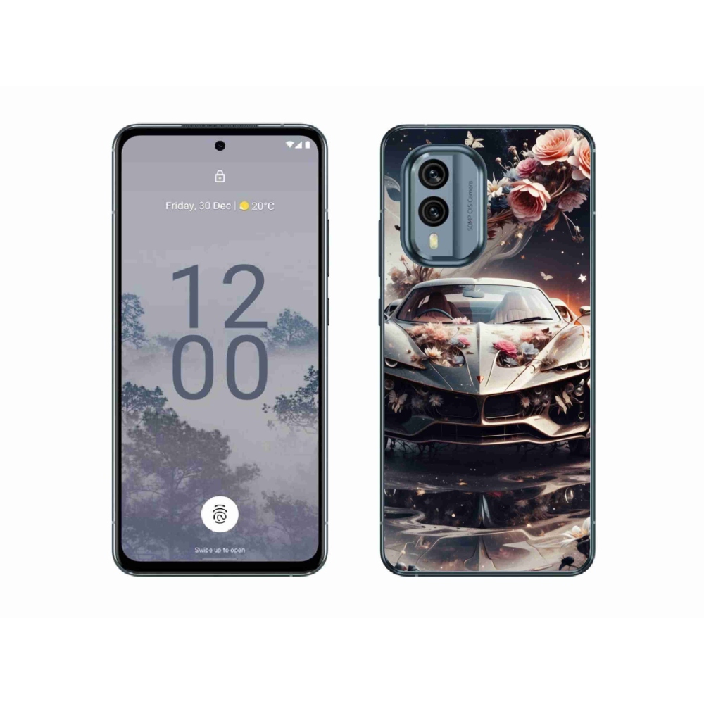 Gélový kryt mmCase na Nokia X30 5G - kvetinový športový automobil