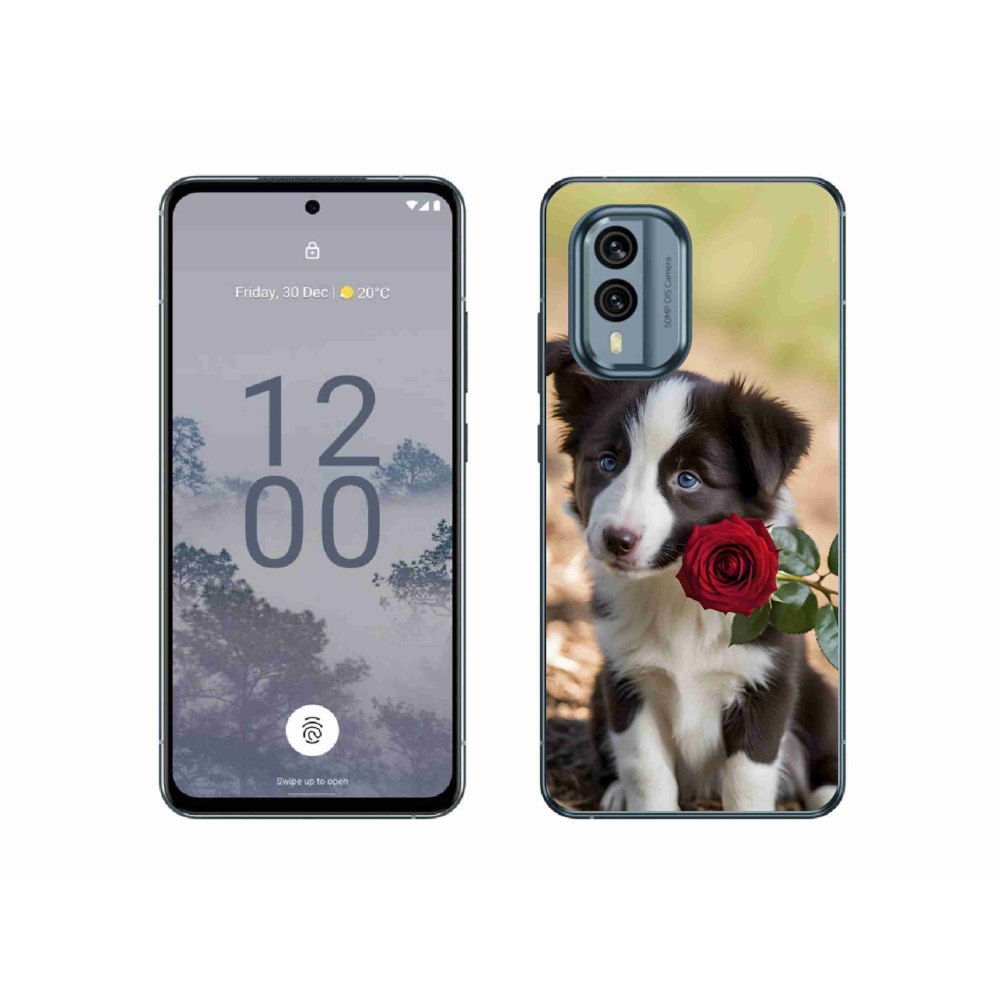 Gélový kryt mmCase na Nokia X30 5G - roztomilá border kólia s ružou