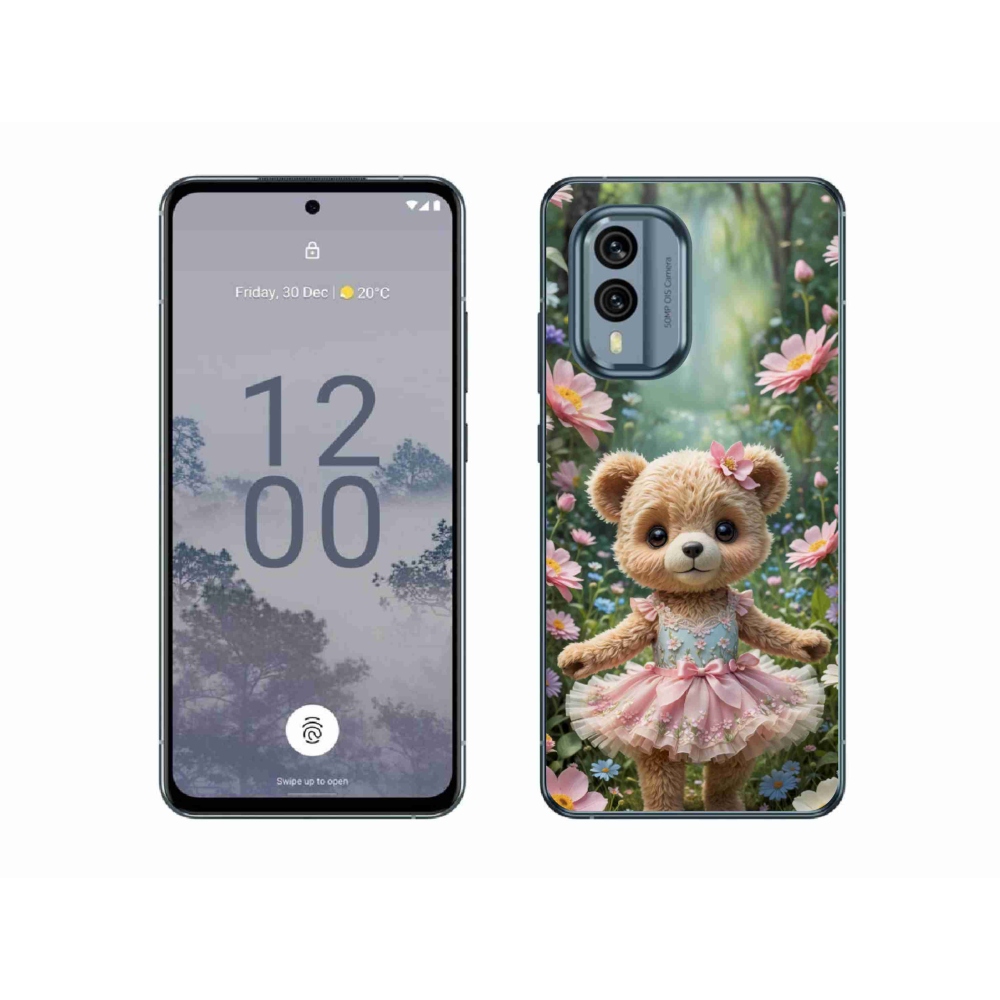 Gélový kryt mmCase na Nokia X30 5G - roztomilý medvedík v kvetoch