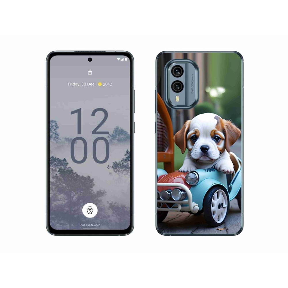 Gélový kryt mmCase na Nokia X30 5G - šteňa v retro aute