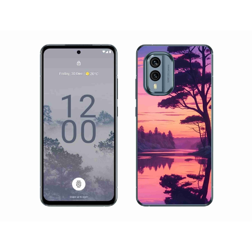 Gélový kryt mmCase na Nokia X30 5G - západ slnka nad jazerom