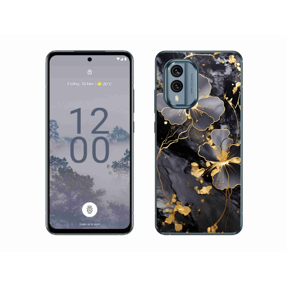 Gélový kryt mmCase na Nokia X30 5G - zlaté kvety