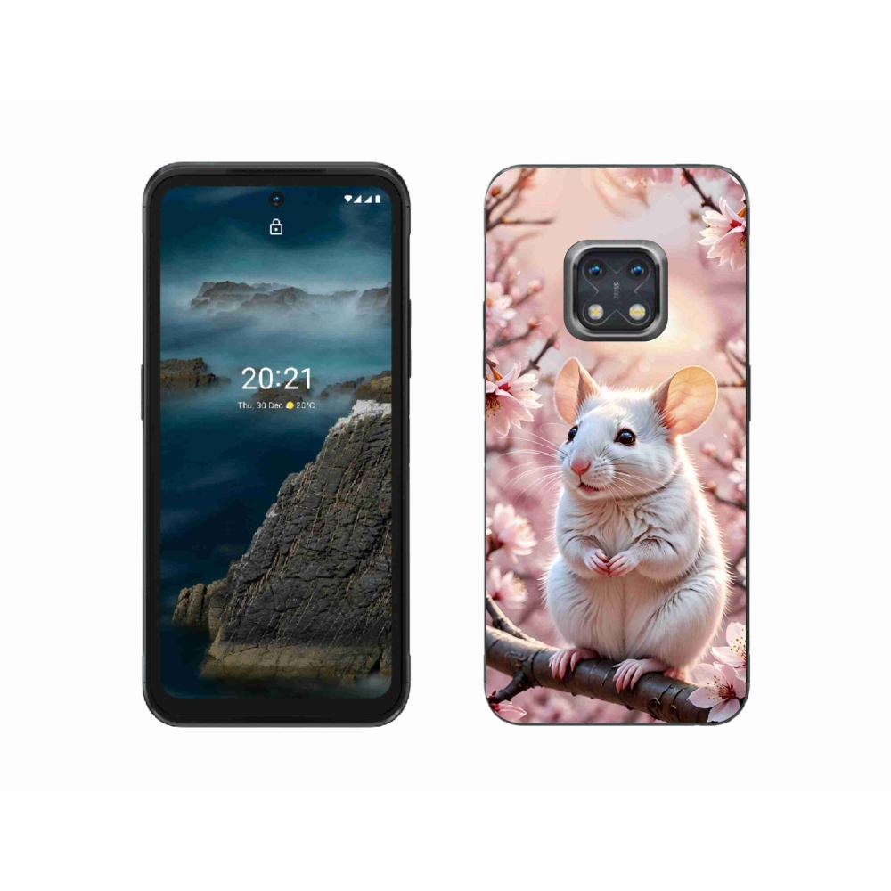 Gélový kryt mmCase na Nokia XR20 - biela myš na vetve
