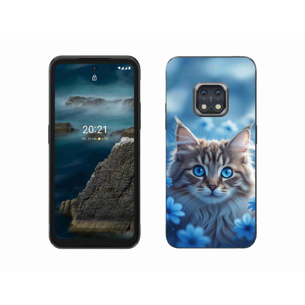 Gélový kryt mmCase na Nokia XR20 - mačiatko v modrých kvetoch