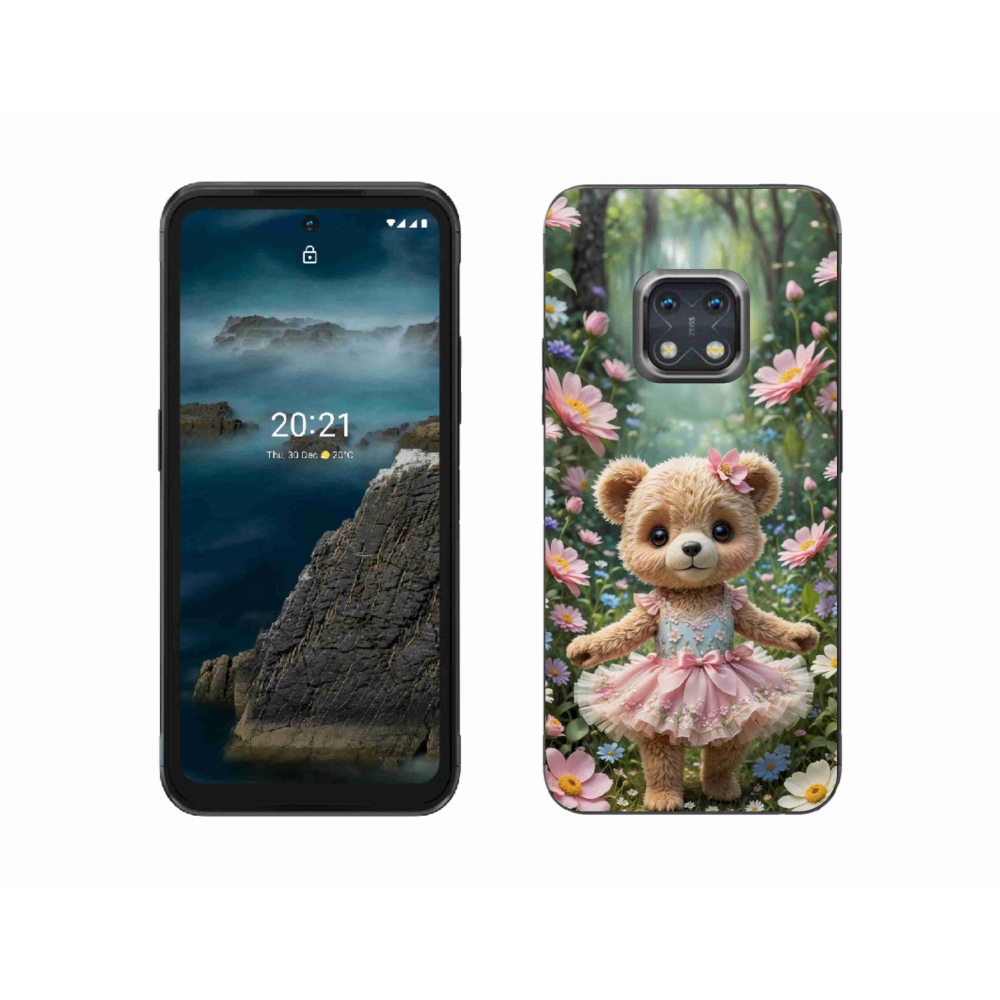 Gélový kryt mmCase na Nokia XR20 - roztomilý medvedík v kvetoch