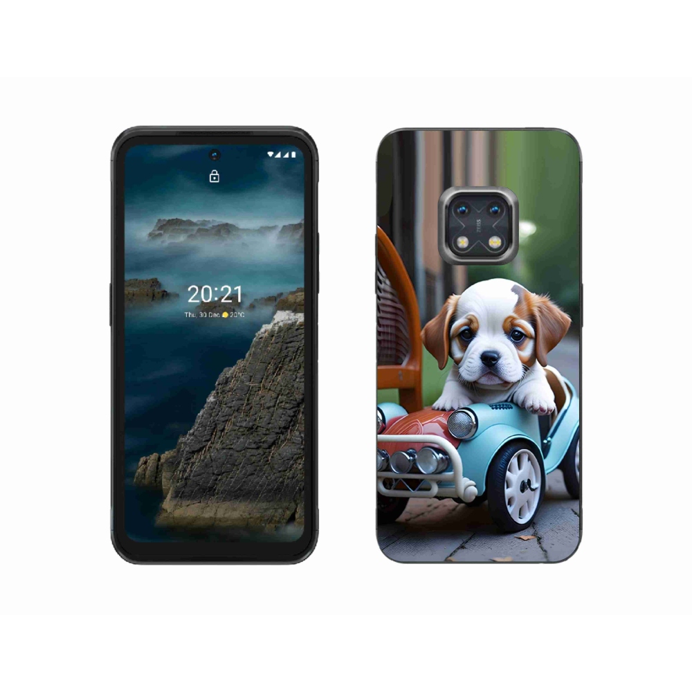 Gélový kryt mmCase na Nokia XR20 - šteňa v retro aute