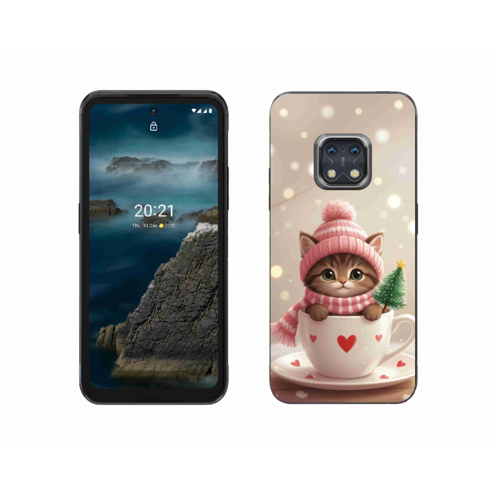 Gélový kryt mmCase na Nokia XR20 - vianočné mačiatko v hrnčeku