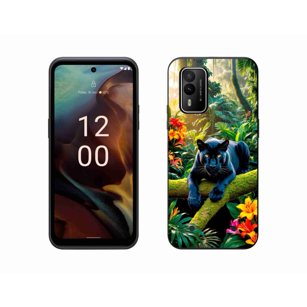 Gélový kryt mmCase na Nokia XR21 - čierny panter v džungli