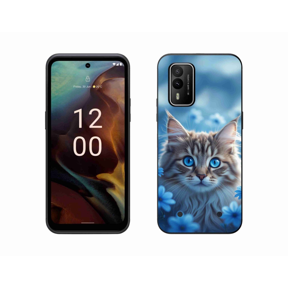 Gélový kryt mmCase na Nokia XR21 - mačiatko v modrých kvetoch