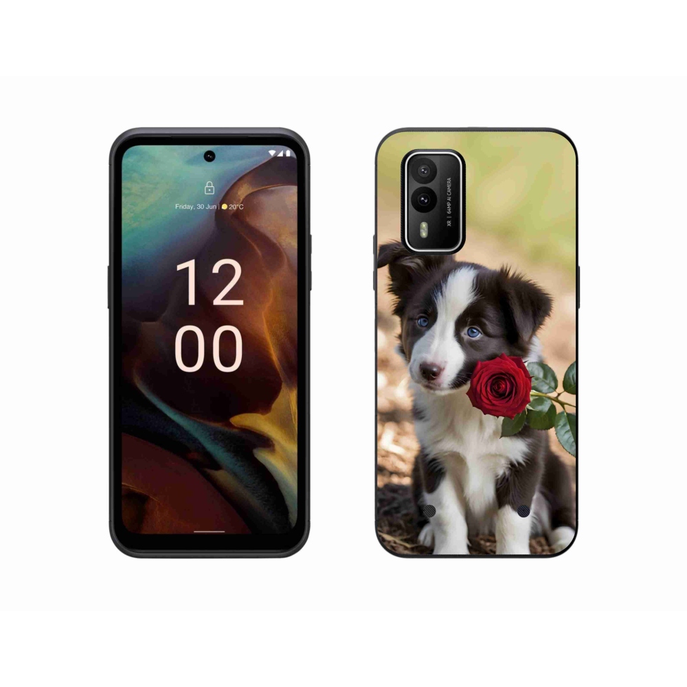 Gélový kryt mmCase na Nokia XR21 - roztomilá border kólia s ružou