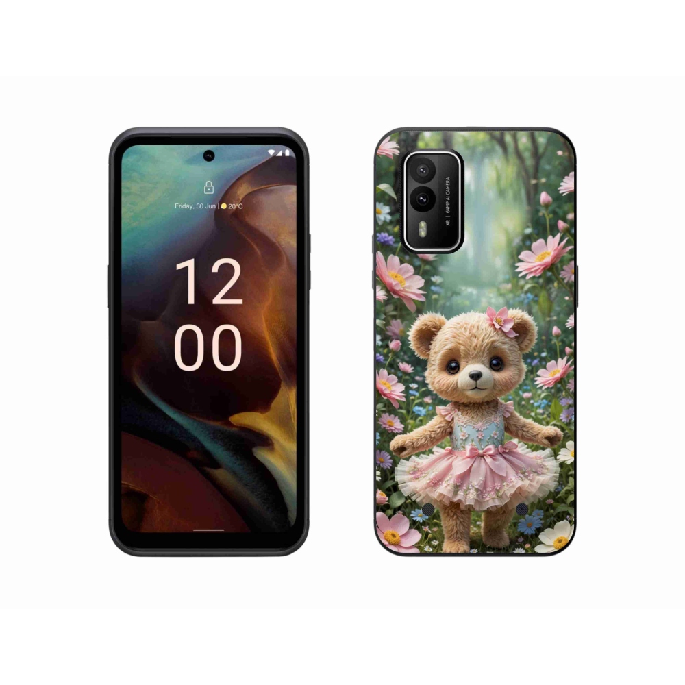 Gélový kryt mmCase na Nokia XR21 - roztomilý medvedík v kvetoch