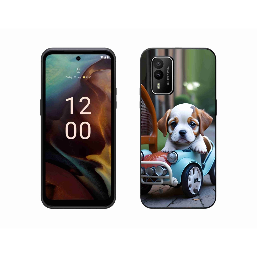 Gélový kryt mmCase na Nokia XR21 - šteňa v retro aute