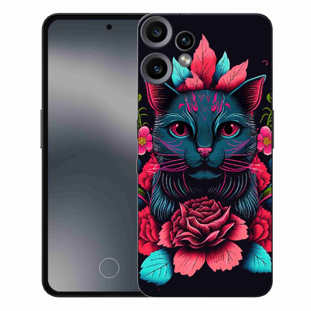 Gélový kryt mmCase na Nothing CMF Phone 2 Pro - kvety a mačka