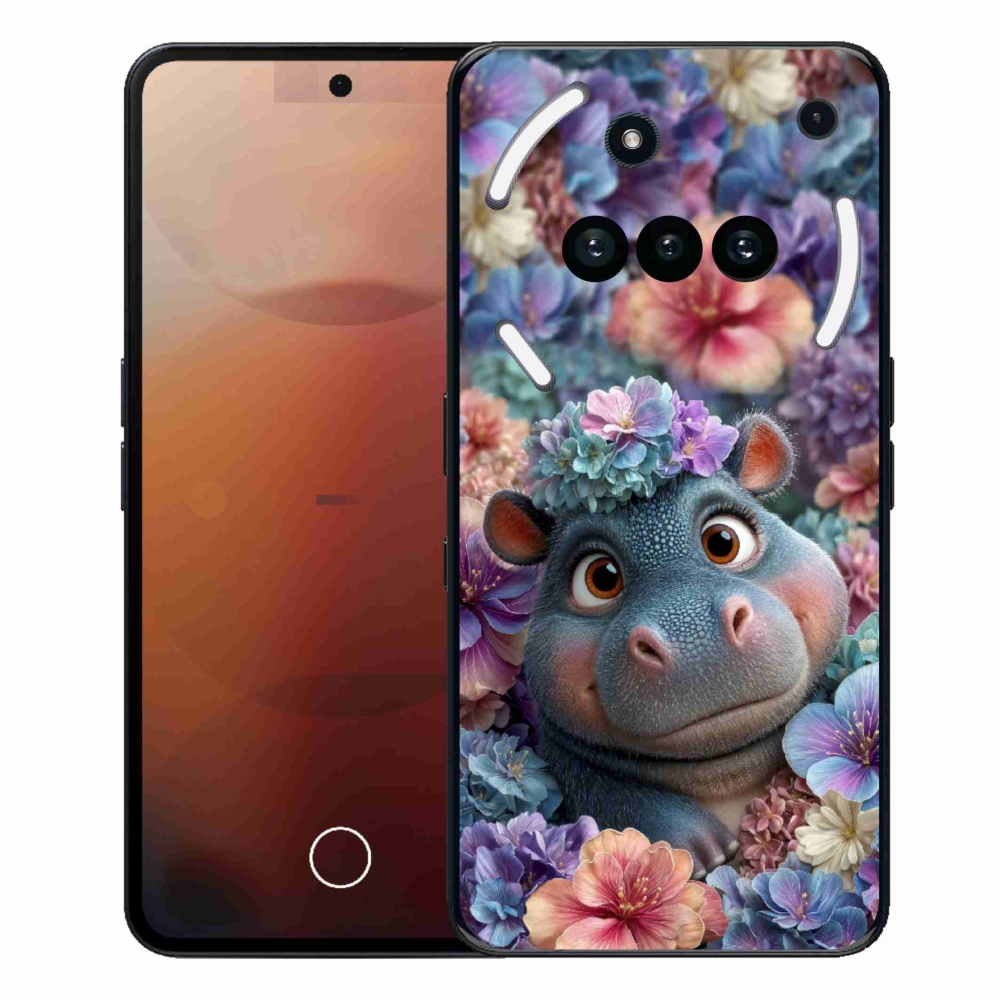 Gélový kryt mmCase na Nothing Phone (3a) - hrošík v kvetoch