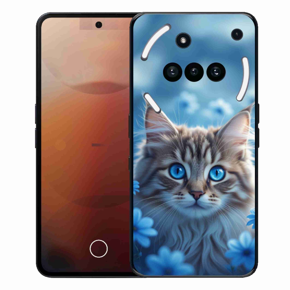 Gélový kryt mmCase na Nothing Phone (3a) - mačiatko v modrých kvetoch