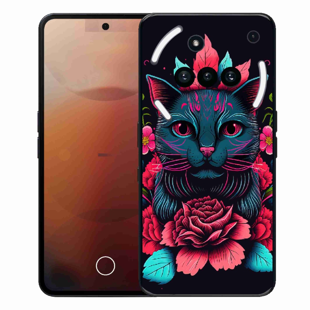 Gélový kryt mmCase na Nothing Phone (3a) - kvety a mačka