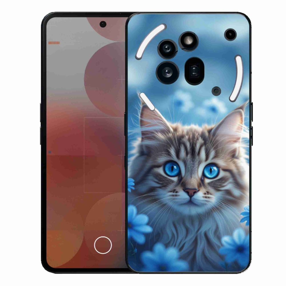 Gélový kryt mmCase na Nothing Phone (3a) Pro - mačiatko v modrých kvetoch