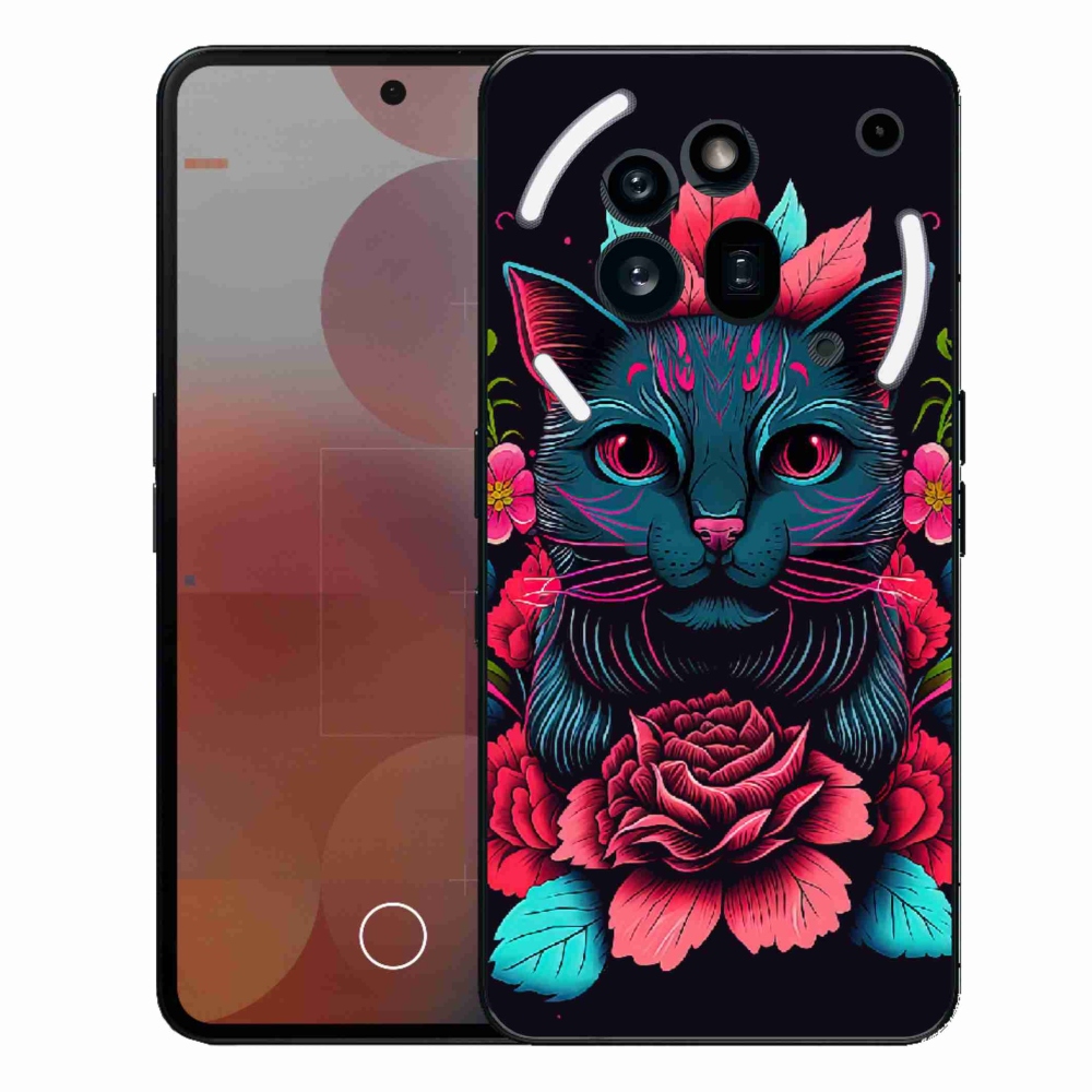 Gélový kryt mmCase na Nothing Phone (3a) Pro - kvety a mačka