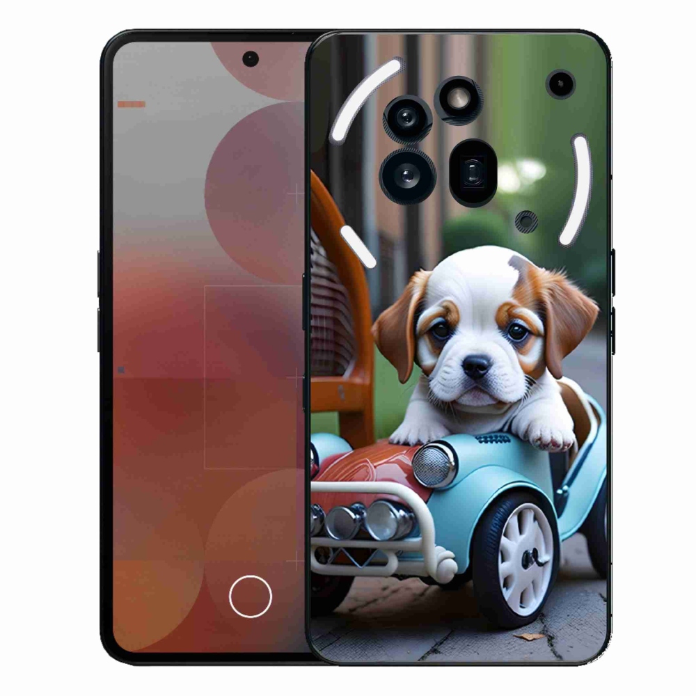 Gélový kryt mmCase na Nothing Phone (3a) Pre - šteňa v retro aute