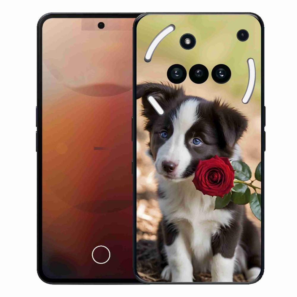 Gélový kryt mmCase na Nothing Phone (3a) - roztomilá border kólia s ružou