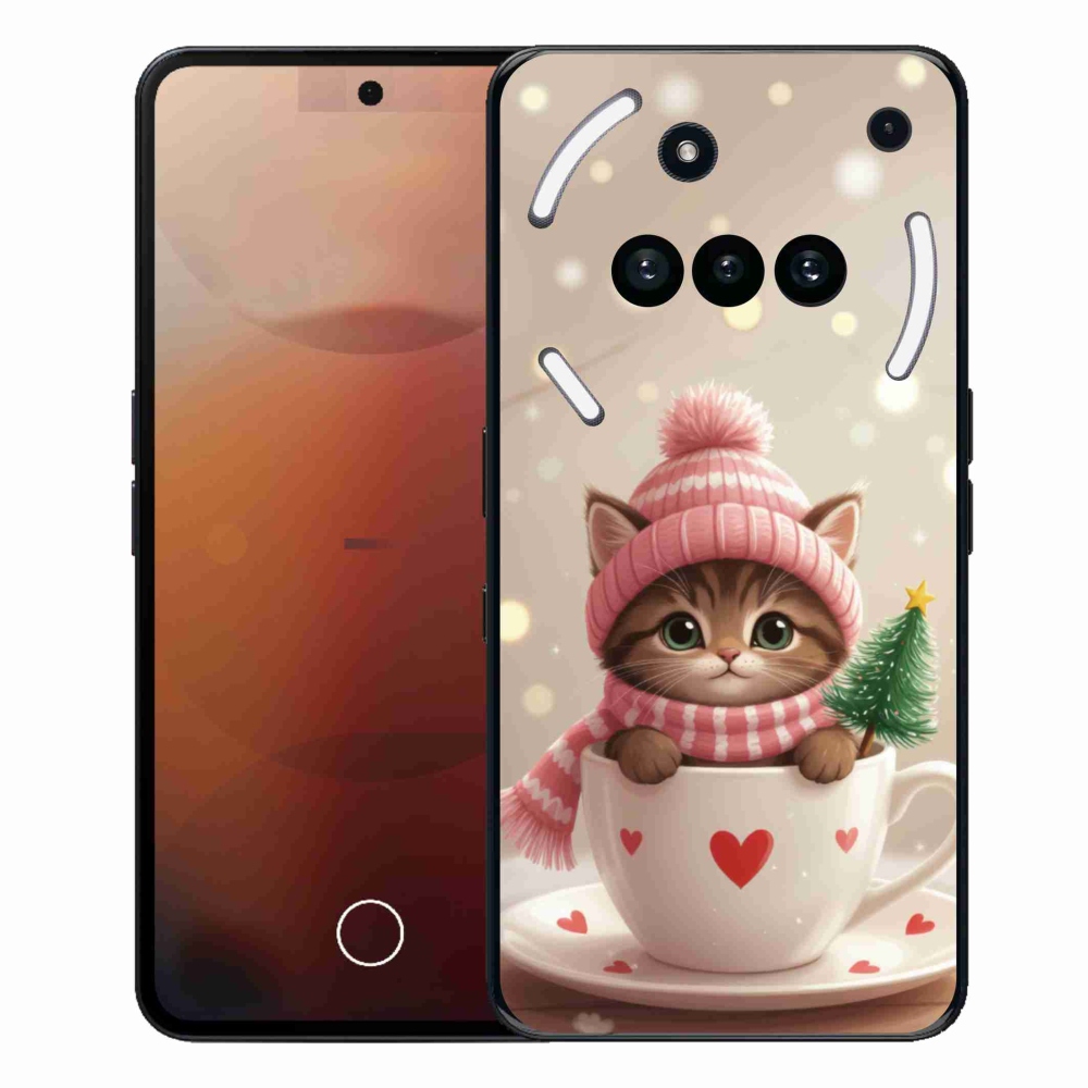 Gélový kryt mmCase na Nothing Phone (3a) - vianočné mačiatko v hrnčeku