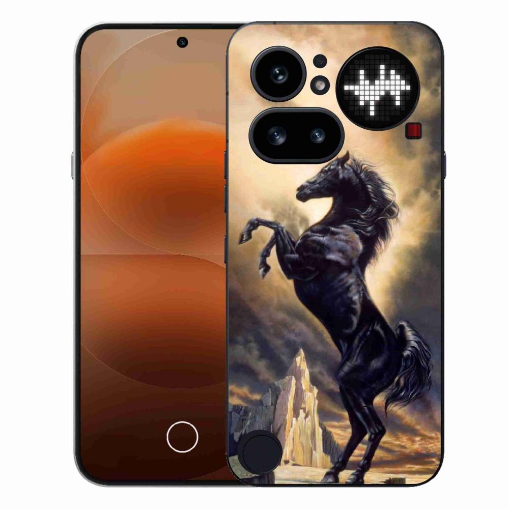 Gélový kryt mmCase na Nothing Phone (4a) - čierny kreslený kôň