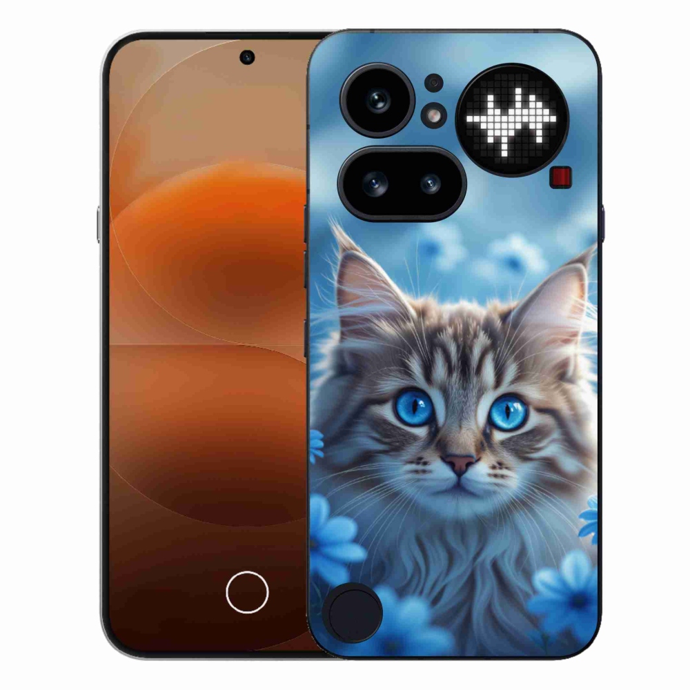 Gélový kryt mmCase na Nothing Phone (4a) - mačiatko v modrých kvetoch