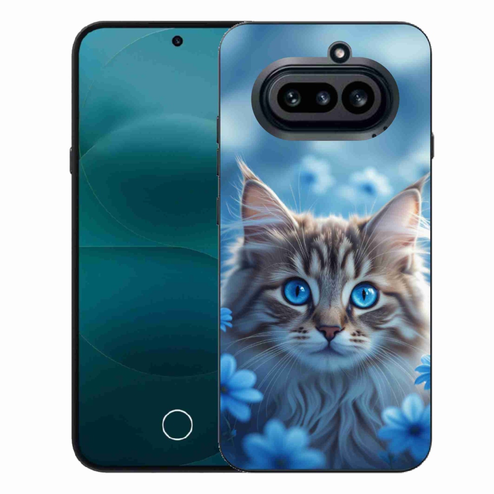 Gélový kryt mmCase na Nothing Phone (4a) - mačiatko v modrých kvetoch