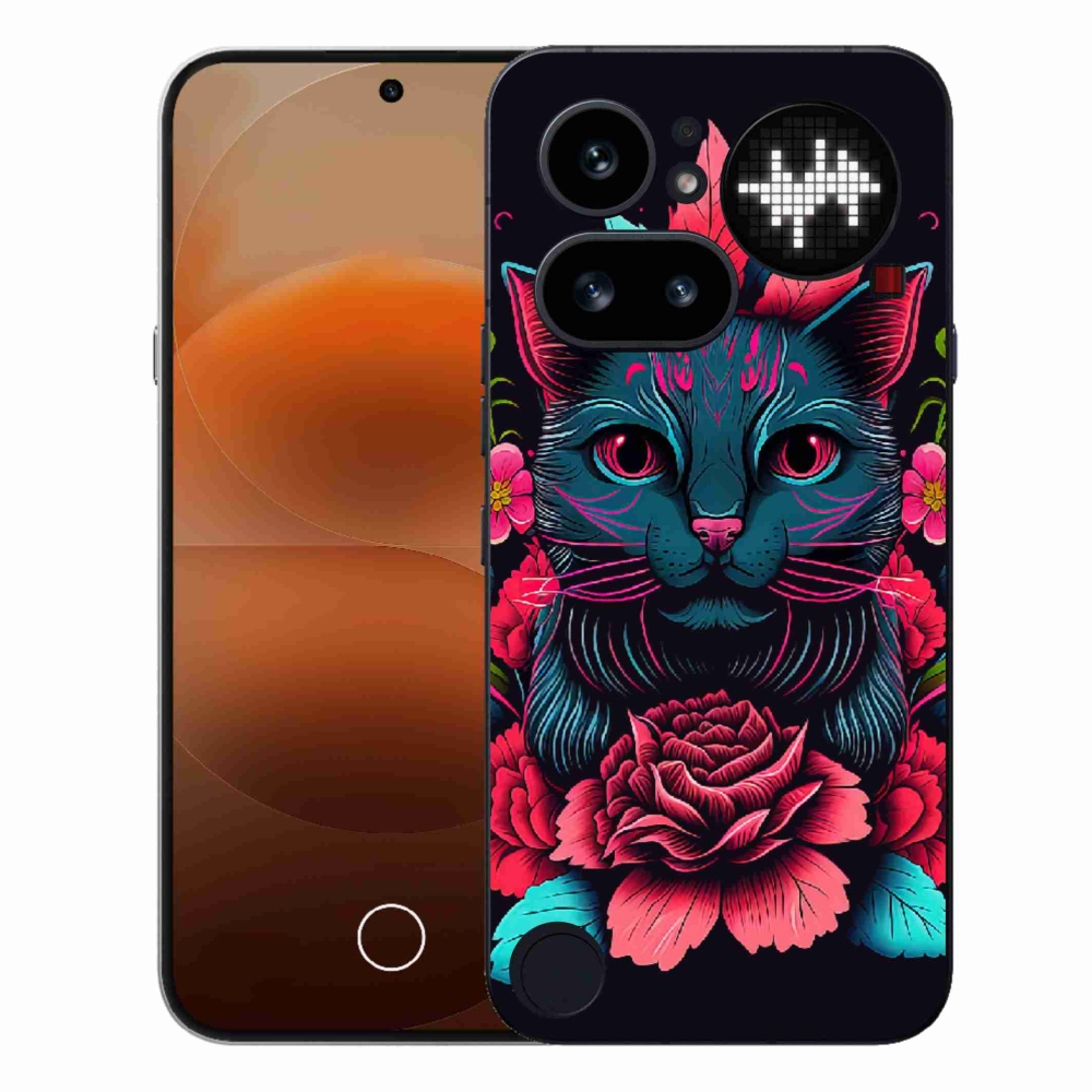 Gélový kryt mmCase na Nothing Phone (4a) - kvety a mačka