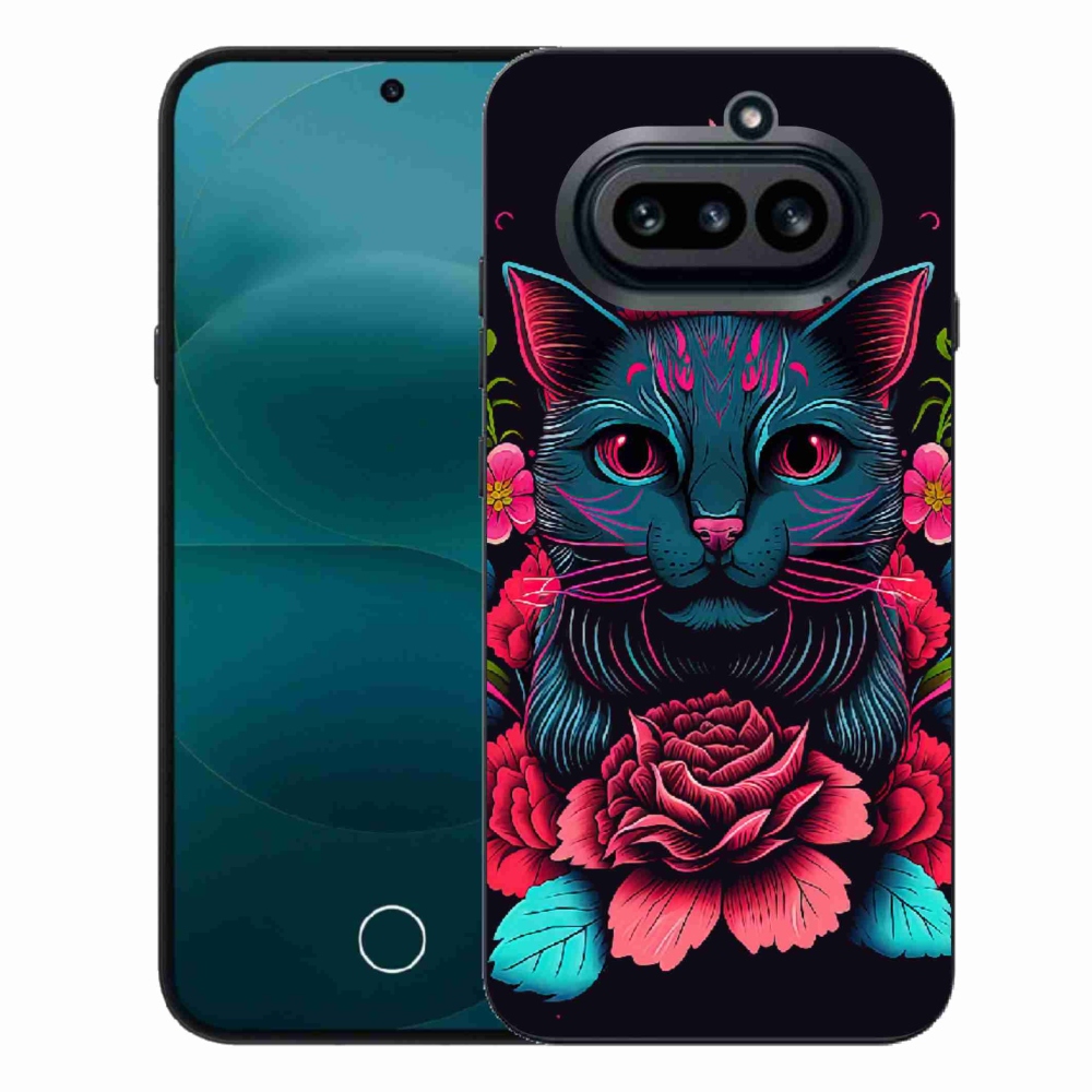 Gélový kryt mmCase na Nothing Phone (4a) - kvety a mačka