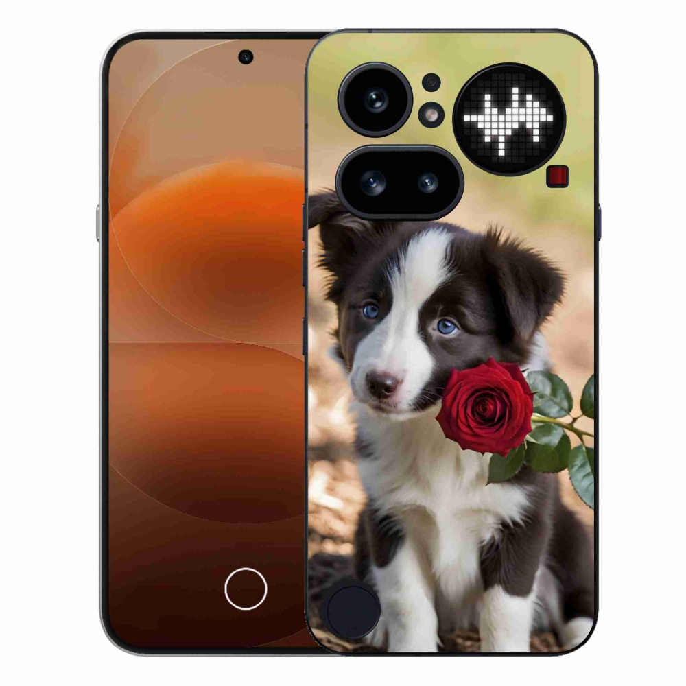 Gélový kryt mmCase na Nothing Phone (4a) - roztomilá border kólia s ružou