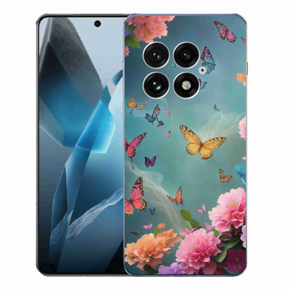 Gélový kryt mmCase na One Plus 13 - farebné kvety a motýle