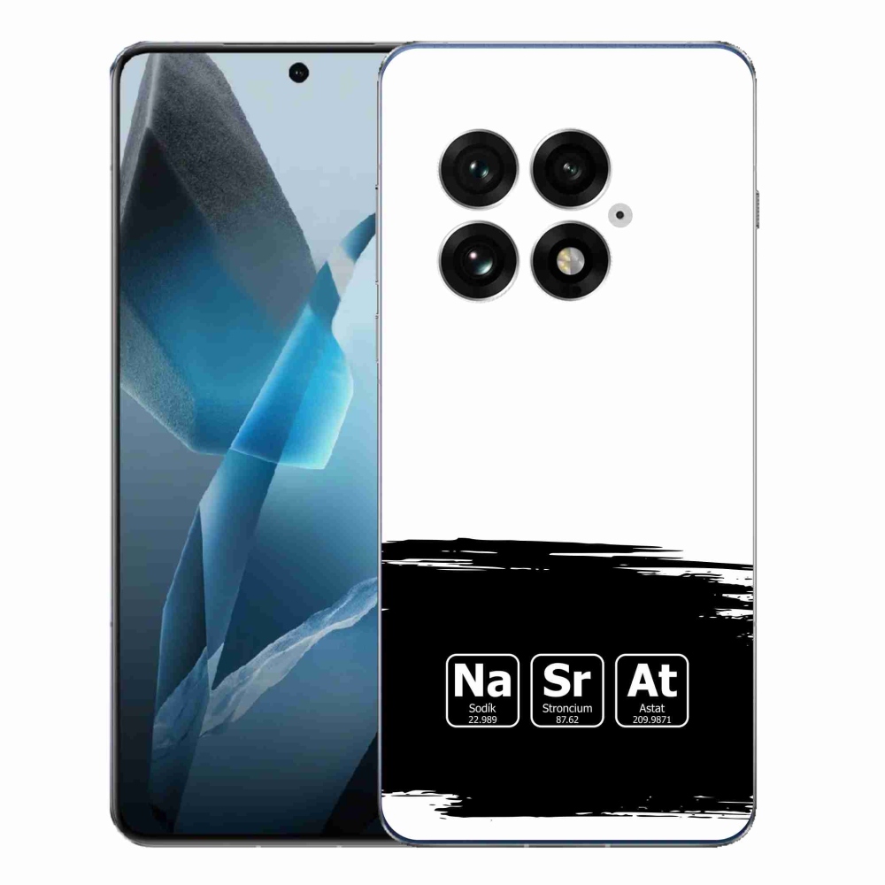 Gélový kryt mmCase na One Plus 13 - chemické prvky čiernobiele pozadie