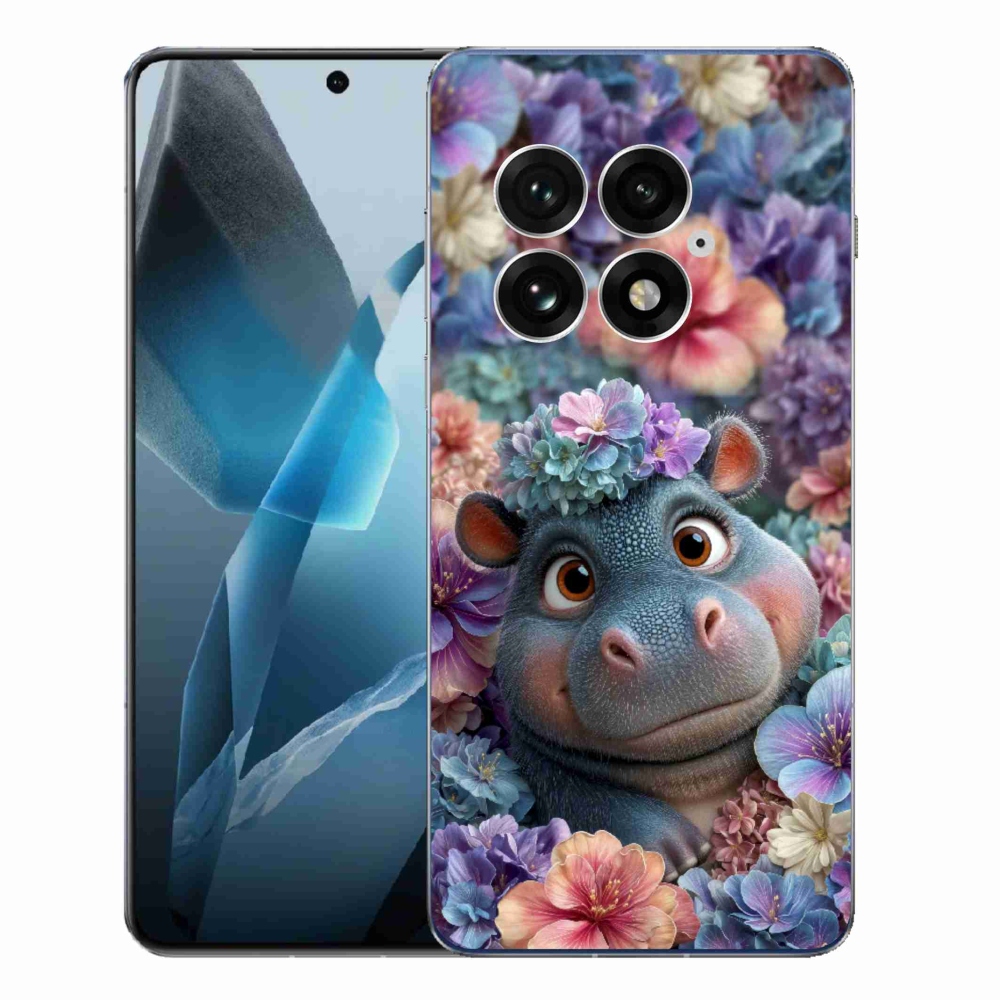 Gélový kryt mmCase na One Plus 13 - hrošík v kvetoch
