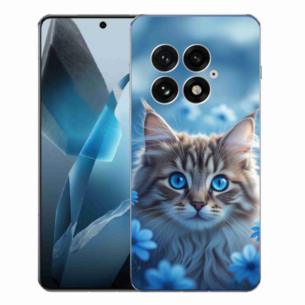 Gélový kryt mmCase na One Plus 13 - mačiatko v modrých kvetoch