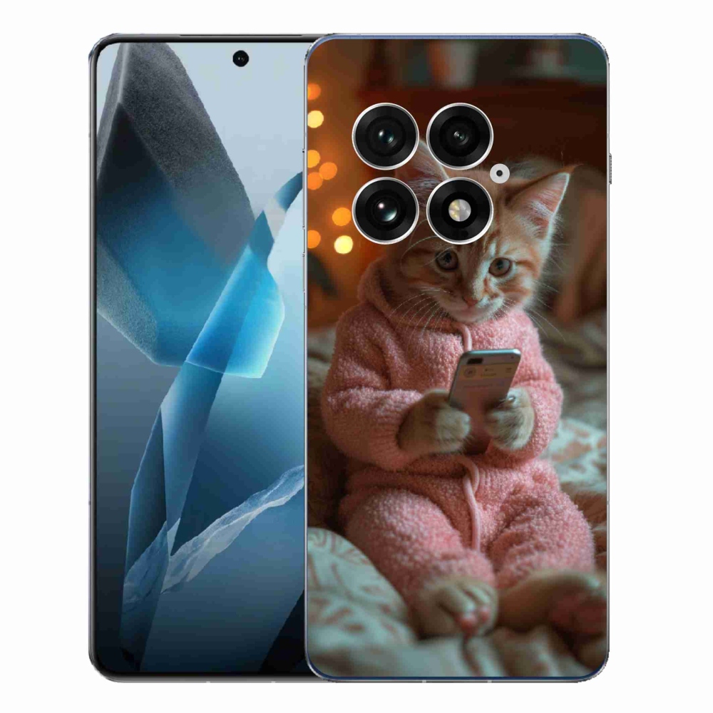 Gélový kryt mmCase na One Plus 13 - mačiatko s mobilom