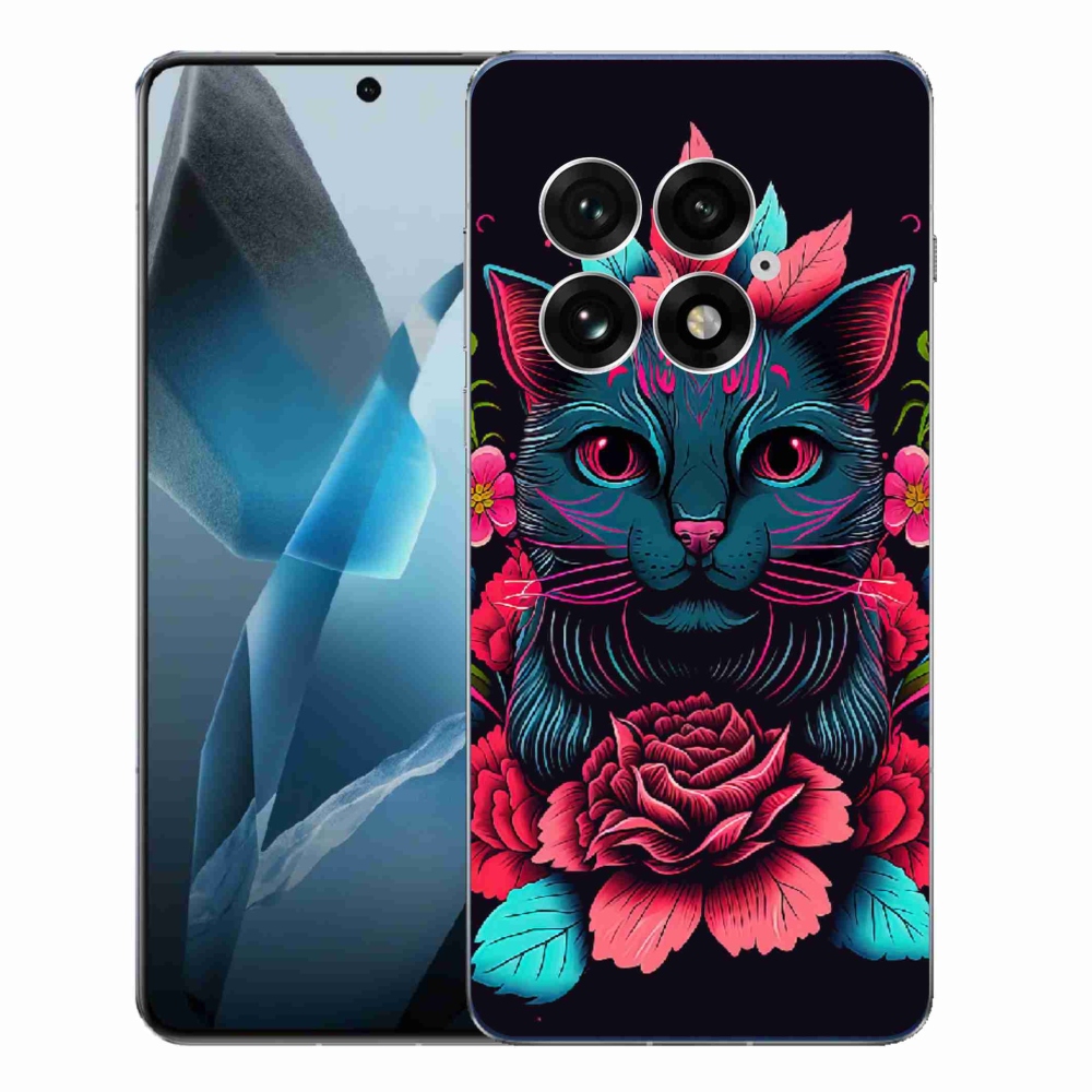 Gélový kryt mmCase na One Plus 13 - kvety a mačka