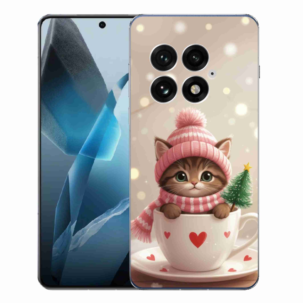Gélový kryt mmCase na One Plus 13 - vianočné mačiatko v hrnčeku