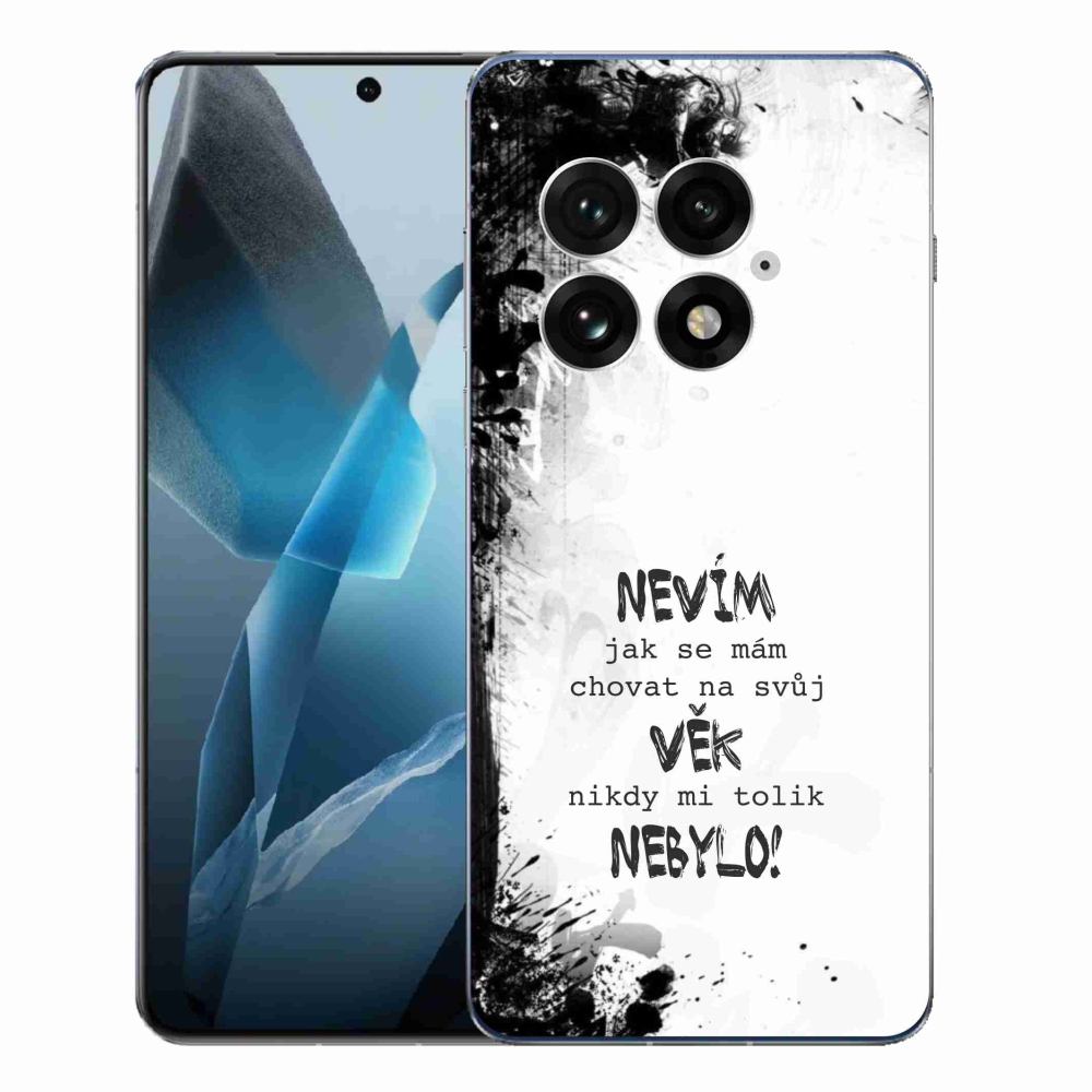 Gélový kryt mmCase na One Plus 13 - vtipný text 14 biele pozadie