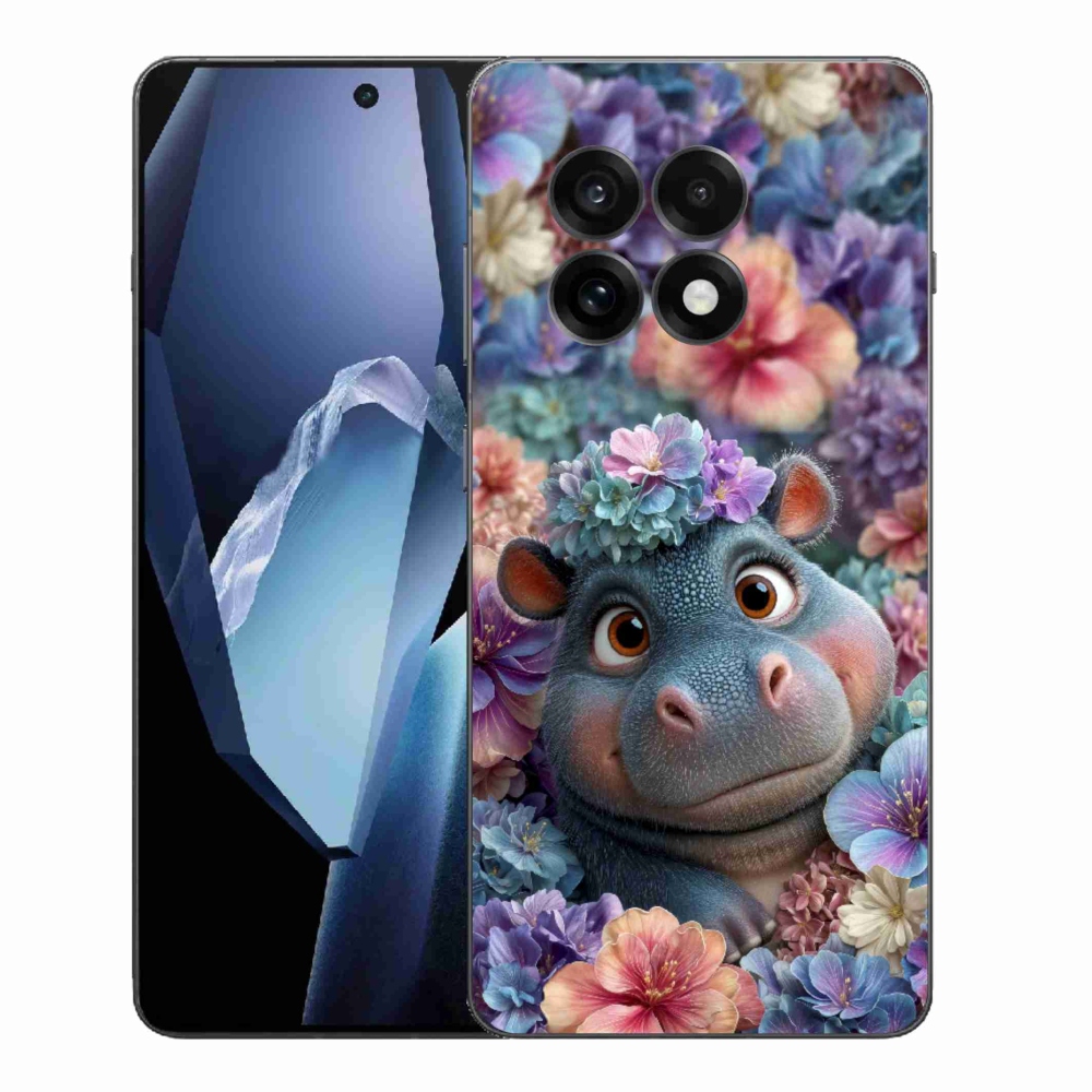 Gélový kryt mmCase na One Plus 13R - hrošík v kvetoch