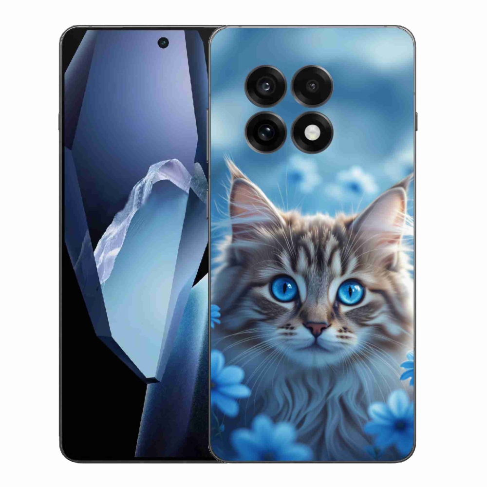 Gélový kryt mmCase na One Plus 13R - mačiatko v modrých kvetoch