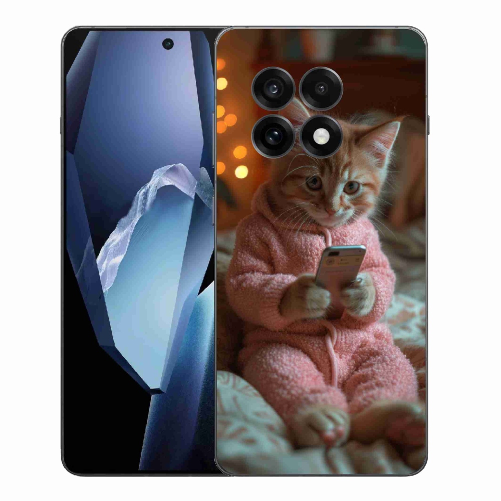 Gélový kryt mmCase na One Plus 13R - mačiatko s mobilom